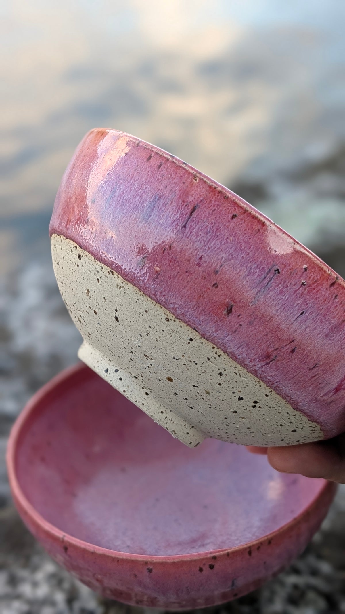 Coppia di ciotole per colazione in gres smaltato colore rosa