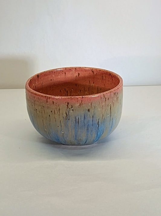 Ciotola in gres smaltata, azzurro e rosa