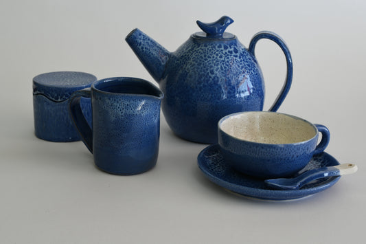 Servizio da tè in ceramica smaltata blu