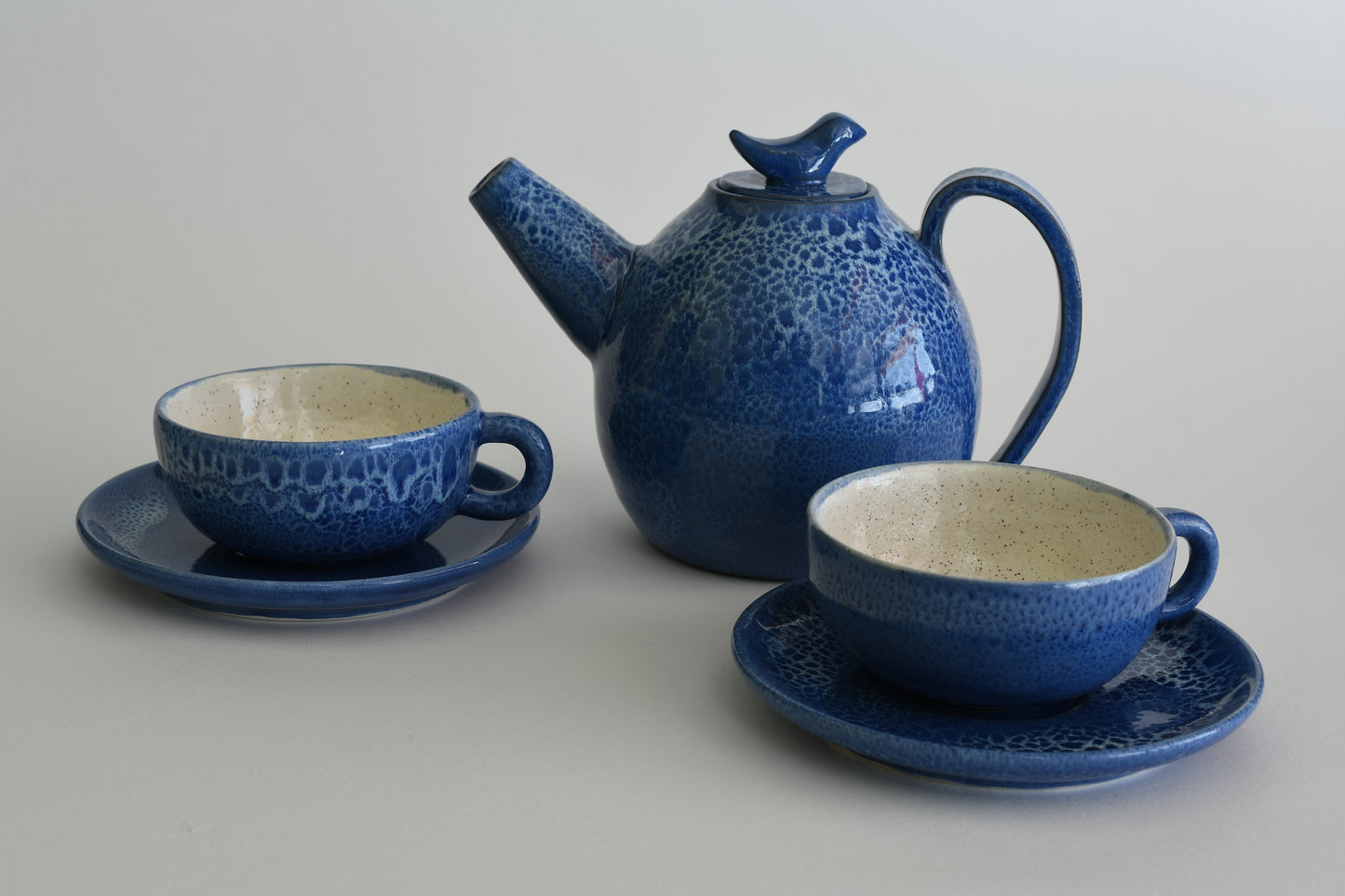 Servizio da tè in ceramica smaltata blu