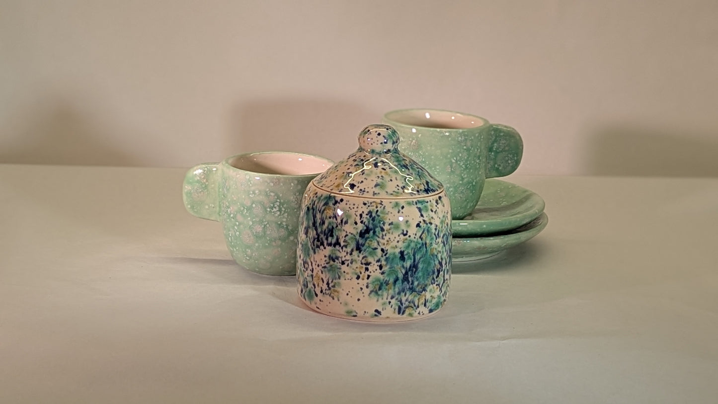 Servizio da caffè per 2 in ceramica bianca smaltata acqua