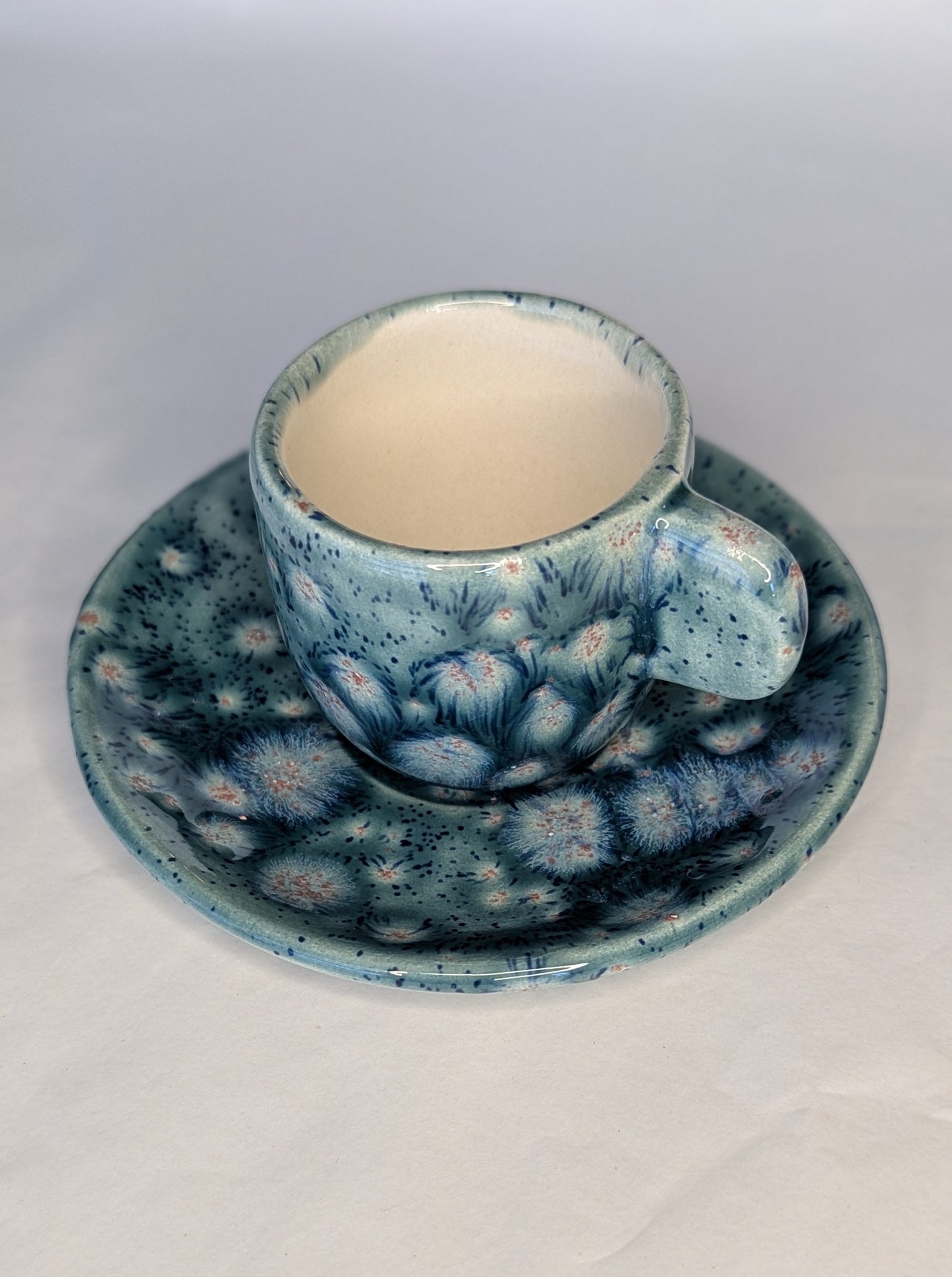 Coppia Tazzine Caffè Artigianali - Ceramica Blu Mare con Gemme Contrastanti