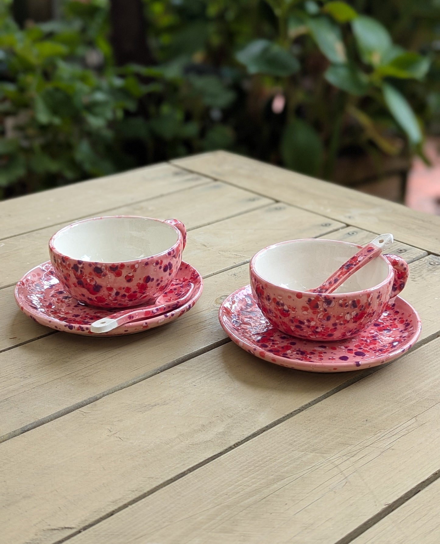 Tazza da tè in terraglia rosa "Le Gemme" - Fatta a mano