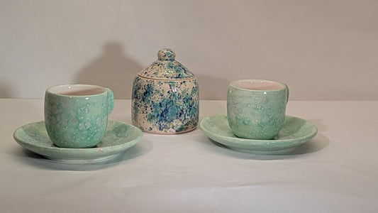 Servizio da caffè per 2 in ceramica bianca smaltata acqua