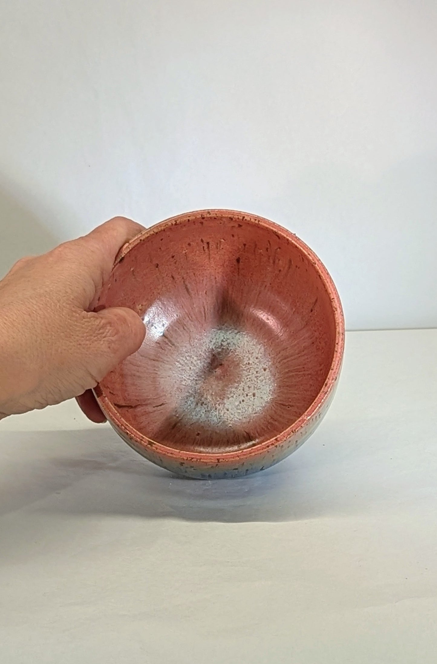 Ciotola Gres Artigianale 10cm - Rosa e Azzurro Puntinato Tornio