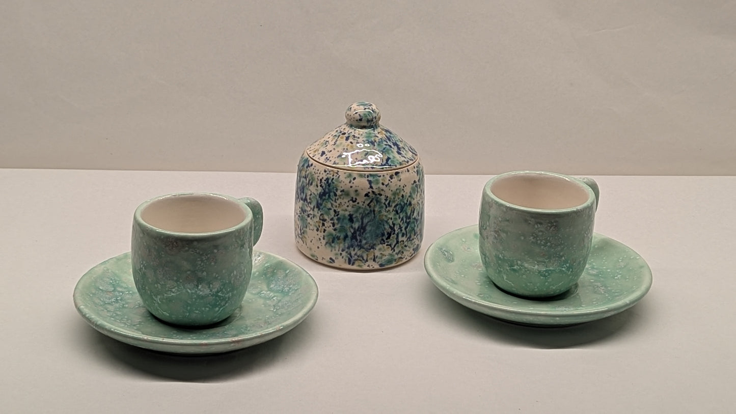 Servizio da caffè per 2 in ceramica bianca smaltata acqua