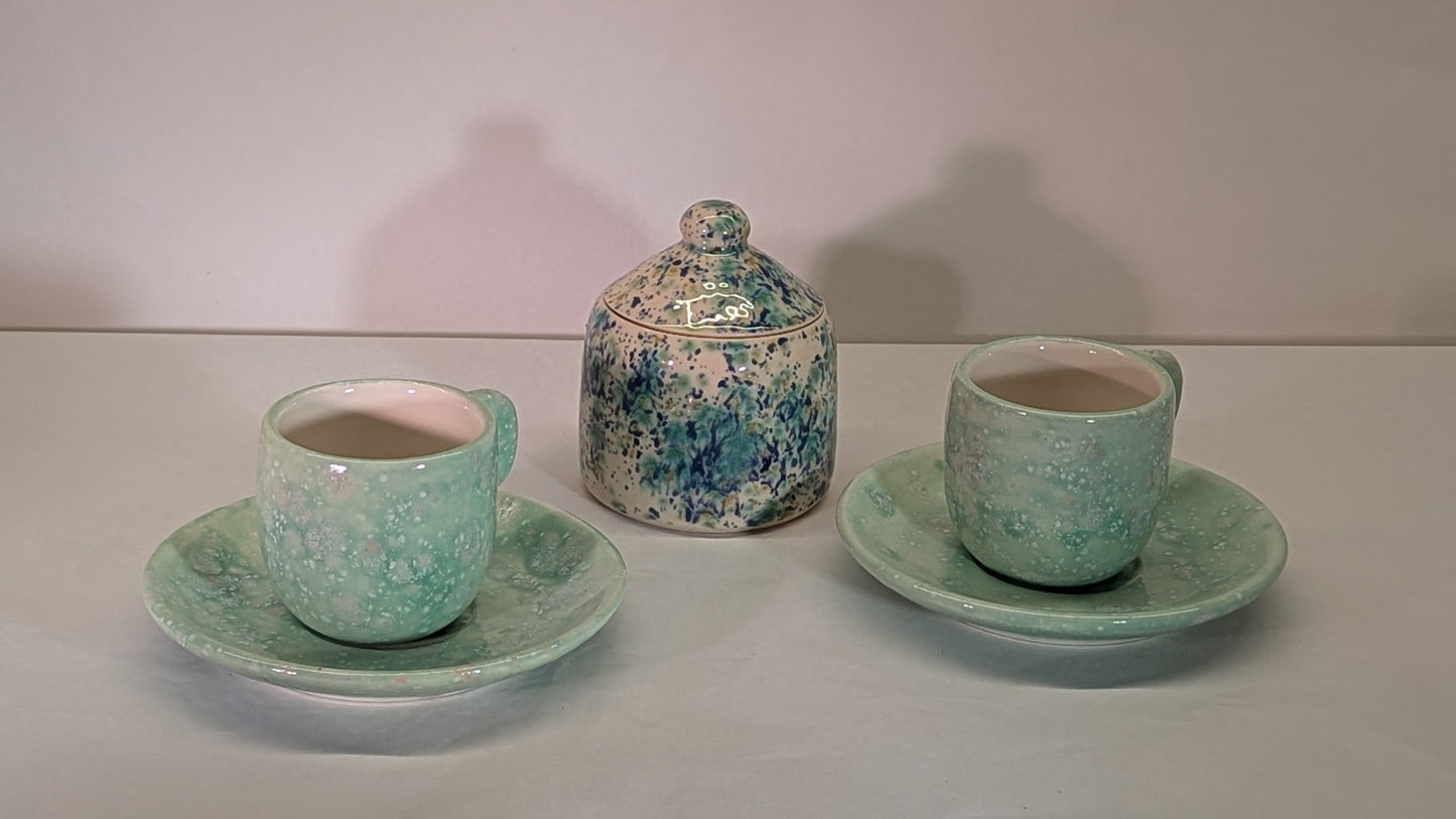 Servizio da caffè per 2 in ceramica bianca smaltata acqua