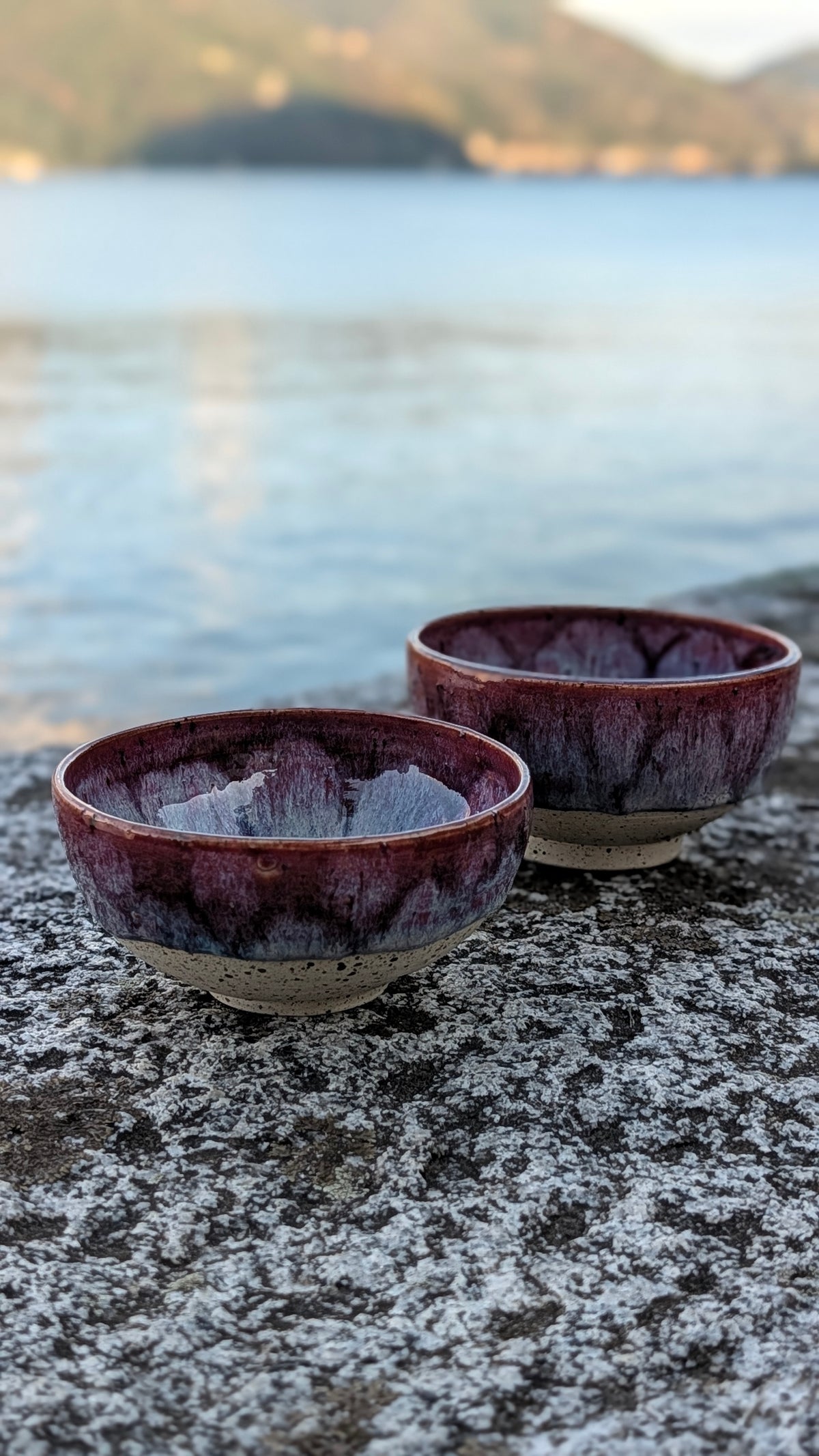 Coppia di ciotole colazione in gres smaltato viola prugna