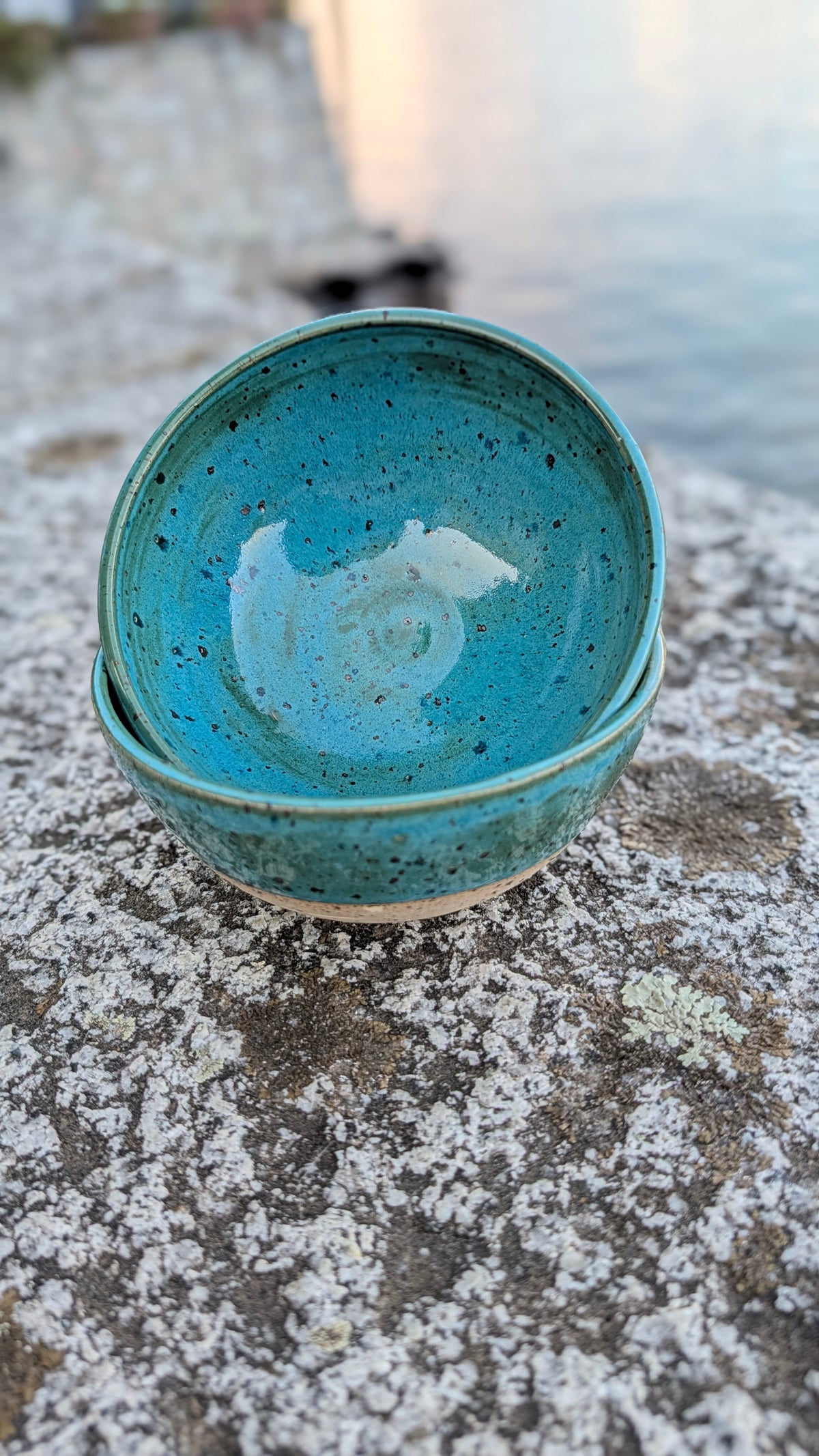 Coppia di ciotole per colazione in gres smaltato verde mare