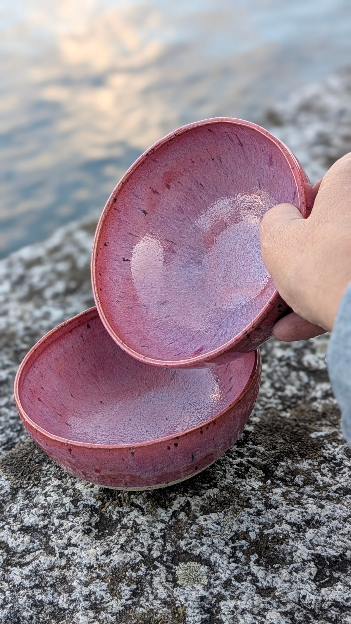 Coppia di ciotole per colazione in gres smaltato colore rosa
