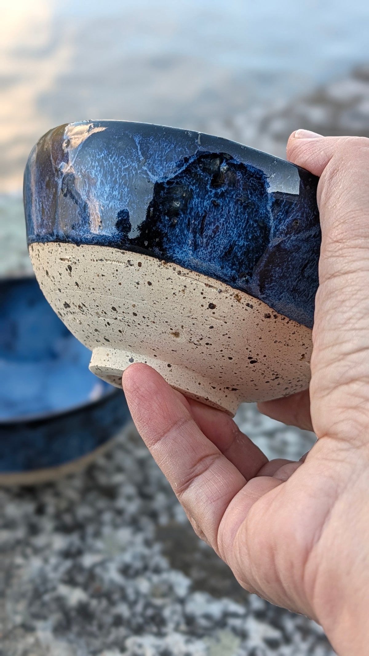 Coppia di ciotole colazione in gres smaltato blu scuro