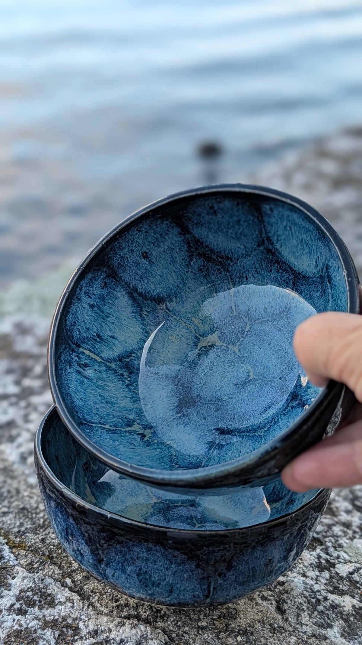 Coppia di ciotole colazione in gres smaltato blu scuro