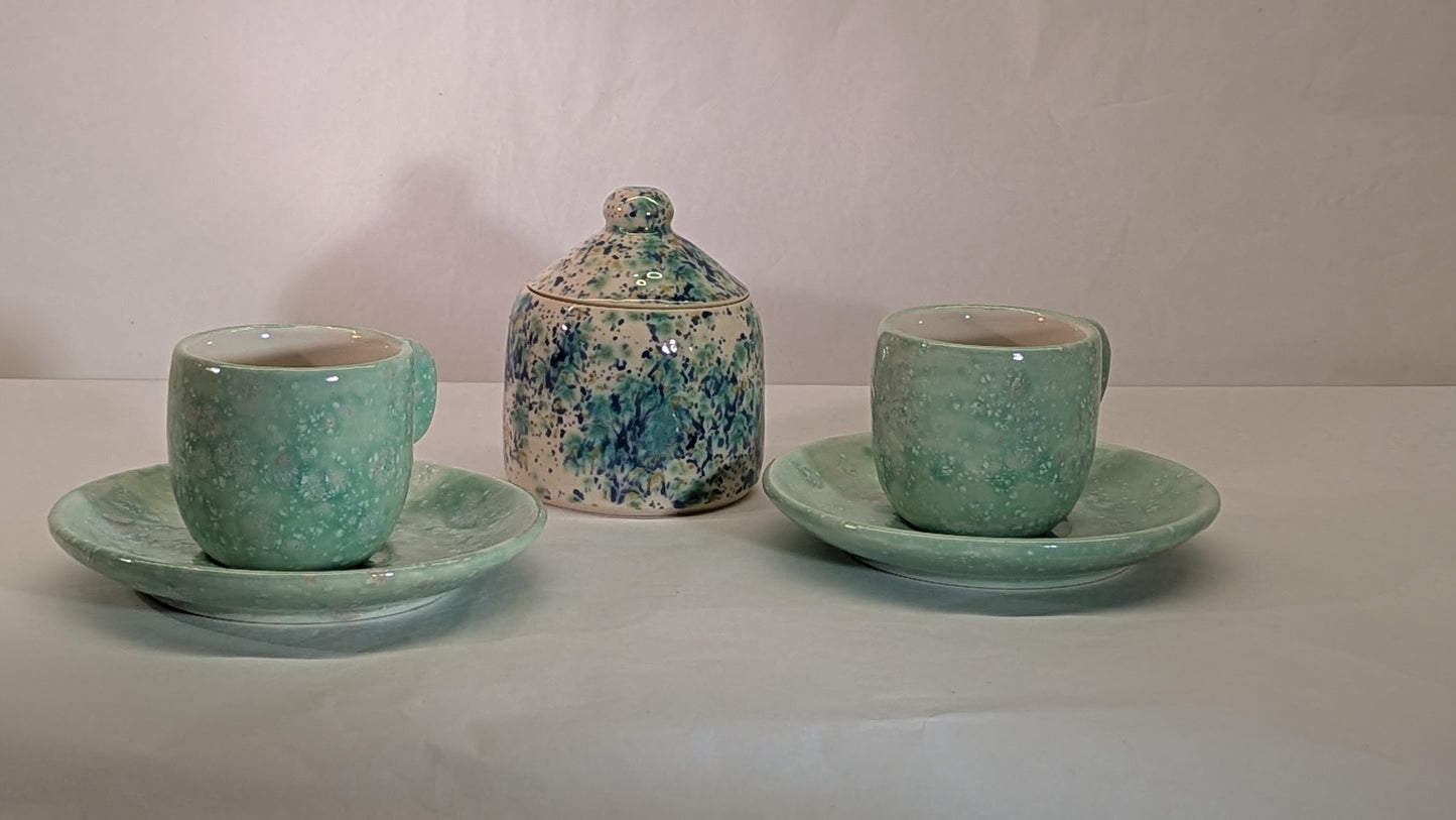 Servizio da caffè per 2 in ceramica bianca smaltata acqua