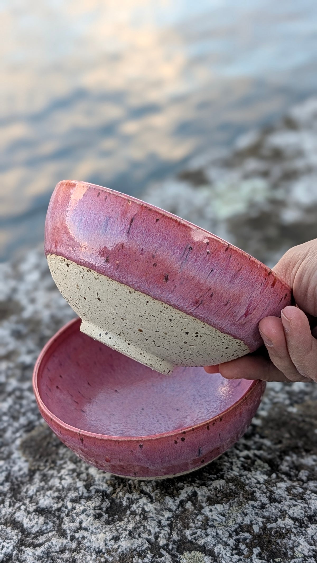 Coppia di ciotole per colazione in gres smaltato colore rosa