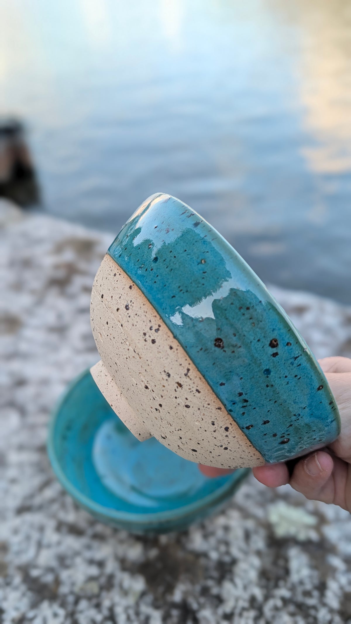 Coppia di ciotole per colazione in gres smaltato verde mare