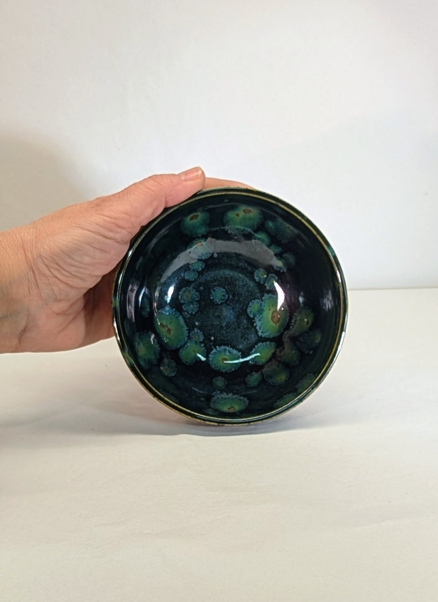 Ciotola Gres Artigianale 10cm - Verde Scuro Lucido Tornio