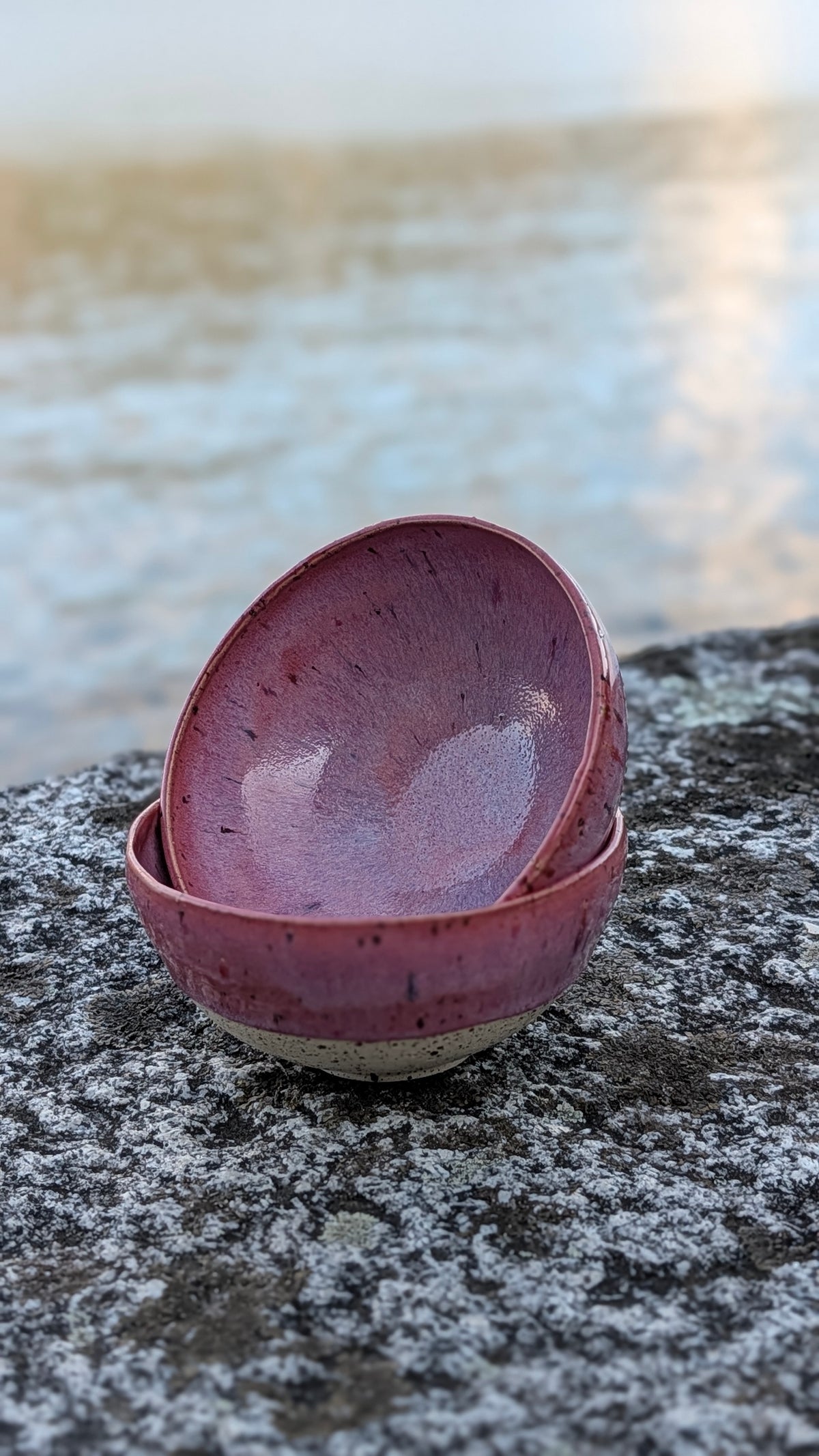 Coppia di ciotole per colazione in gres smaltato colore rosa