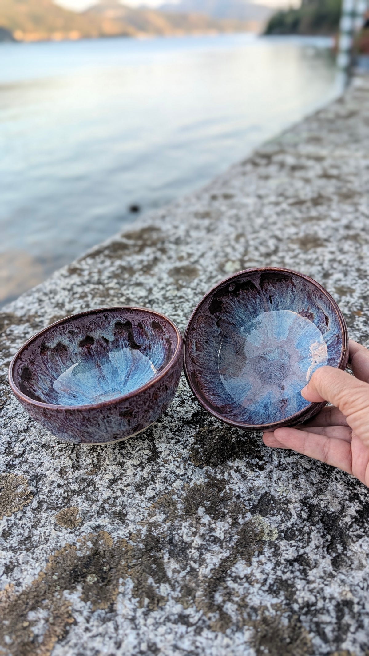 Coppia di ciotole colazione in gres smaltato viola prugna