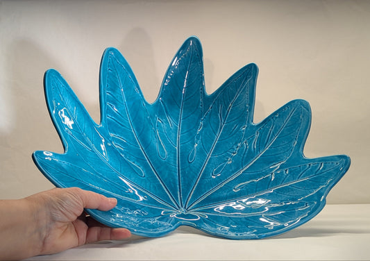 Piatto Decorativo Centrotavola Ceramica - Impressione Foglia Turchese