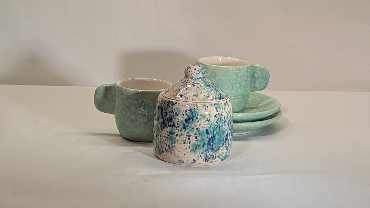 Servizio da caffè per 2 in ceramica bianca smaltata acqua