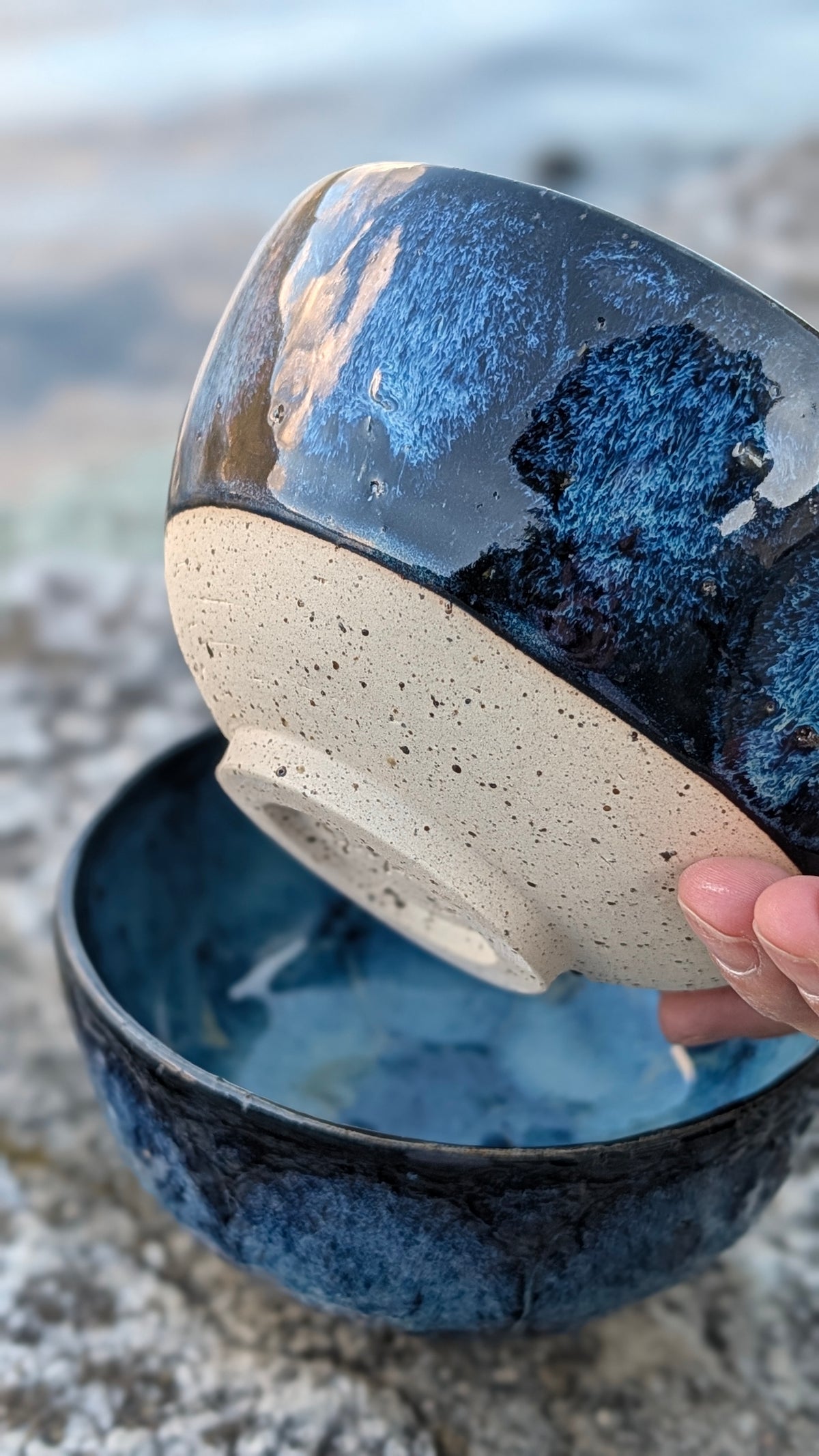 Coppia di ciotole colazione in gres smaltato blu scuro