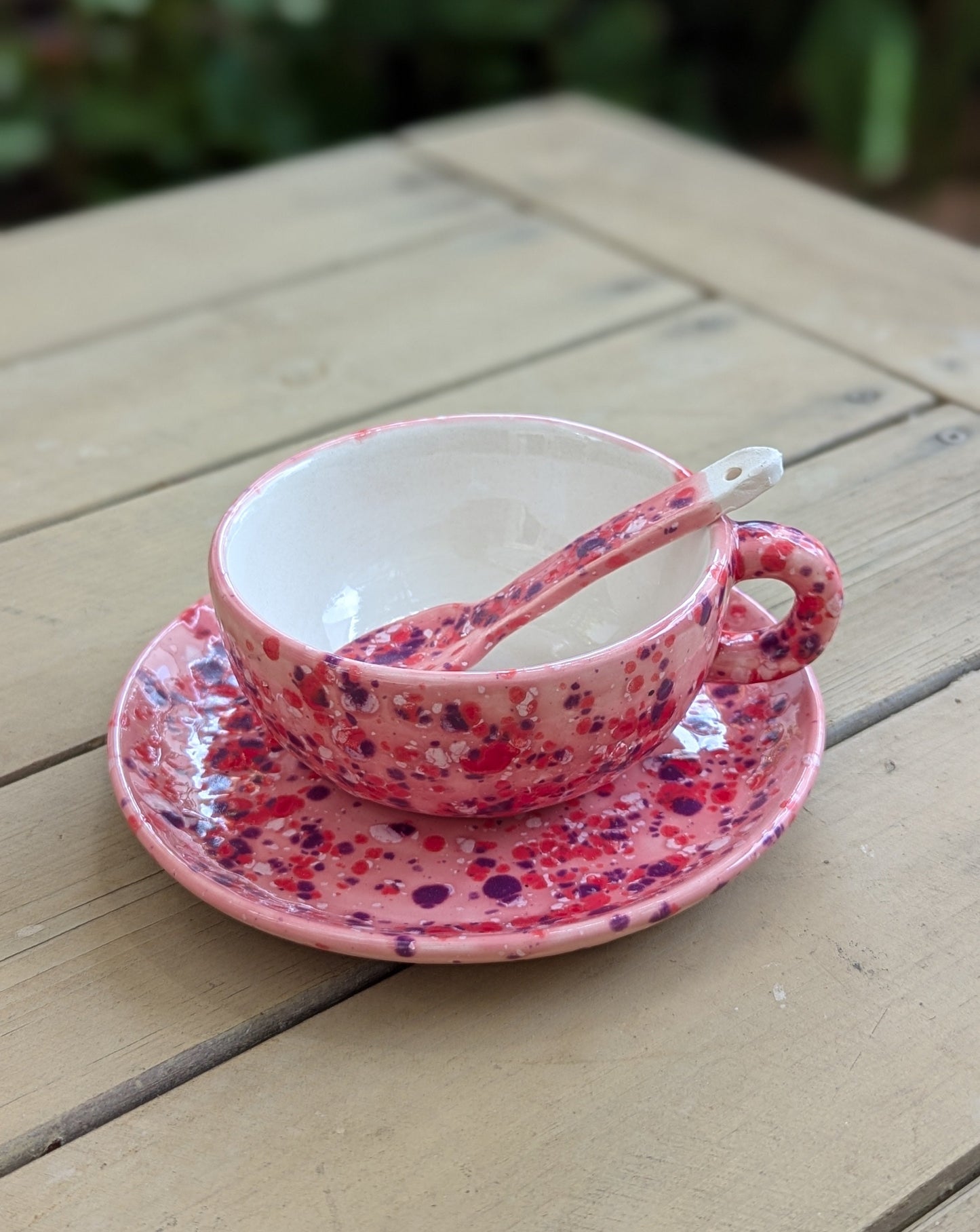 Tazza da tè in terraglia rosa "Le Gemme" - Fatta a mano