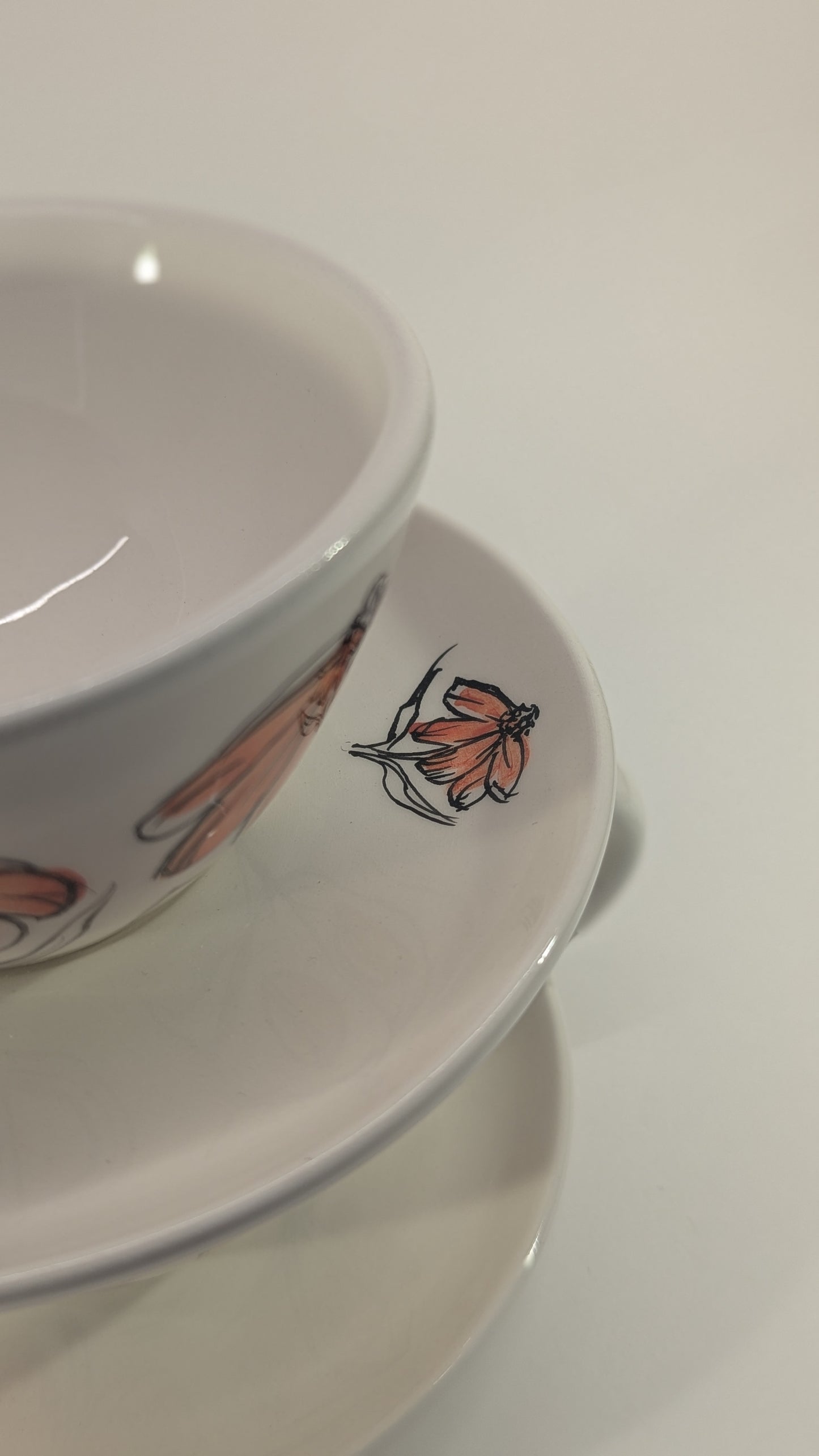 Tazze da tè in ceramica artigianale e dipinta a mano, fiori arancio