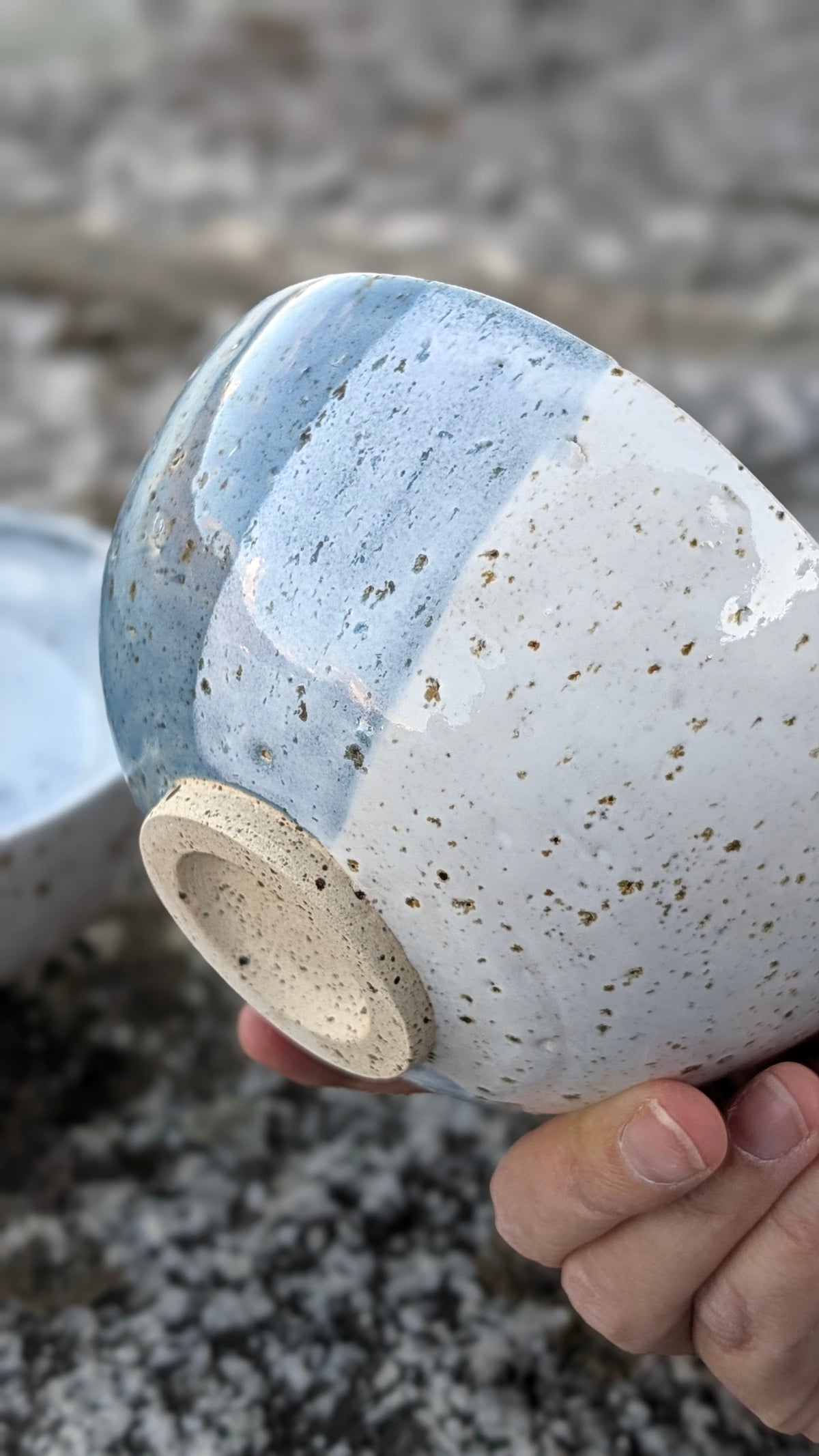 Coppia di ciotole colazione in gres smaltato celeste e bianco
