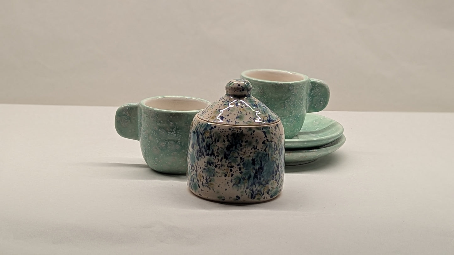 Servizio da caffè per 2 in ceramica bianca smaltata acqua
