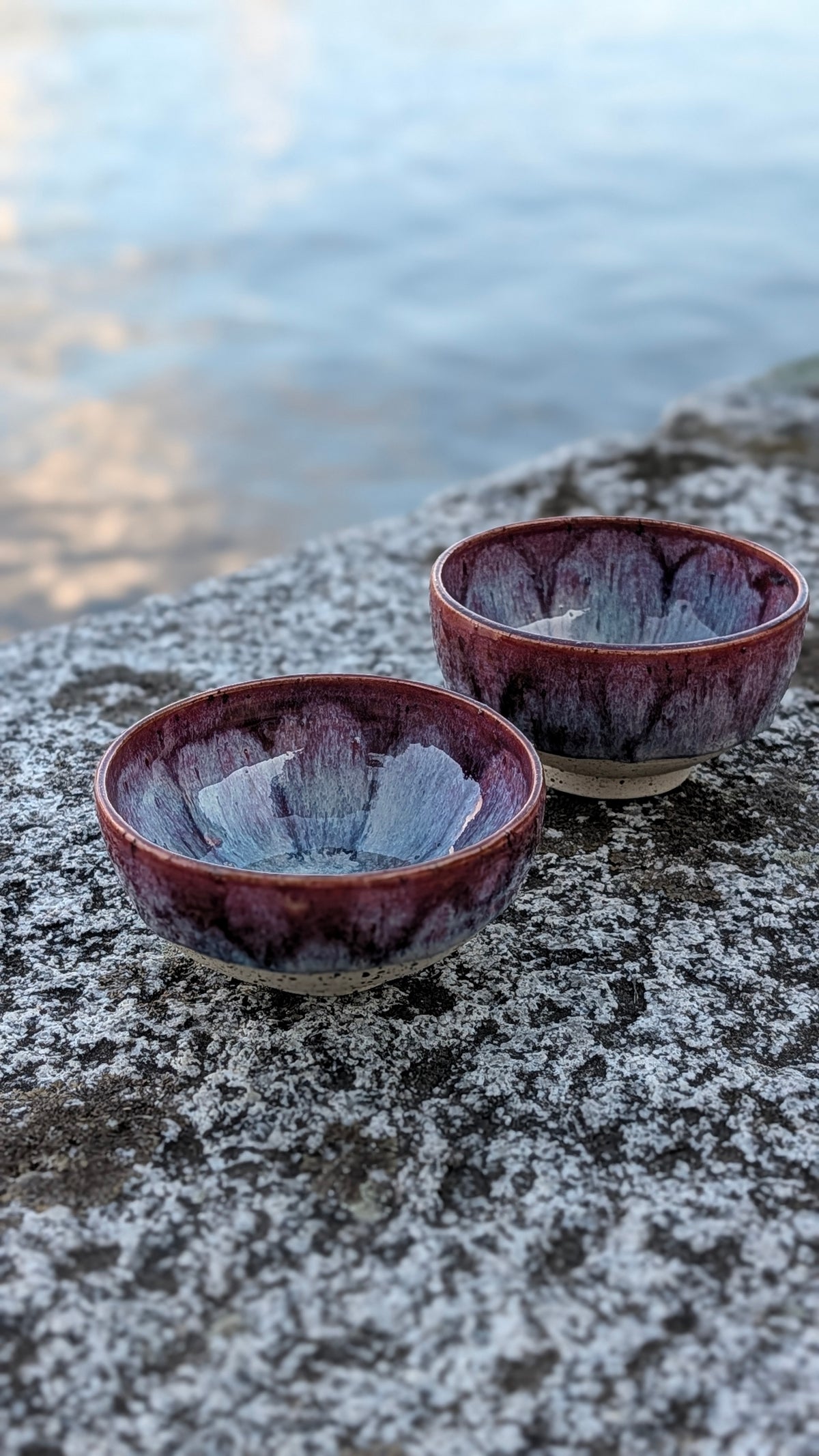 Coppia di ciotole colazione in gres smaltato viola prugna