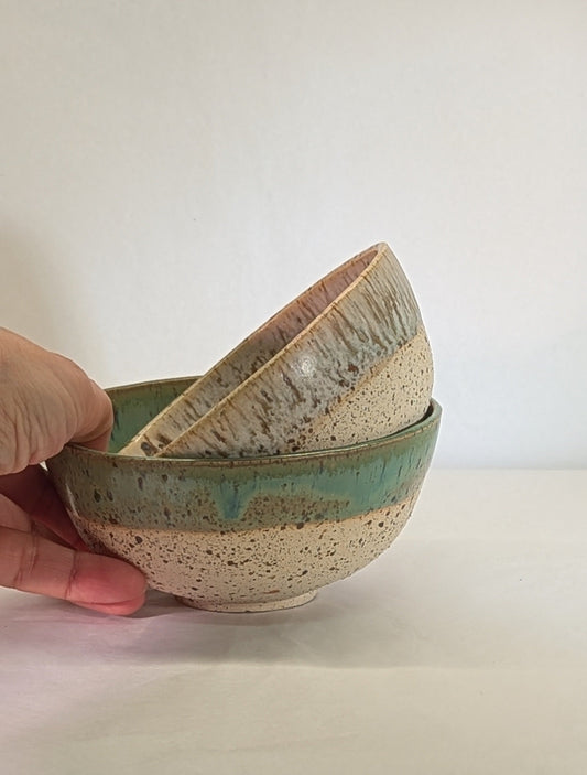 Coppia Ciotole Dessert Gres Artigianali 10cm - Verde e Grigio Tornio