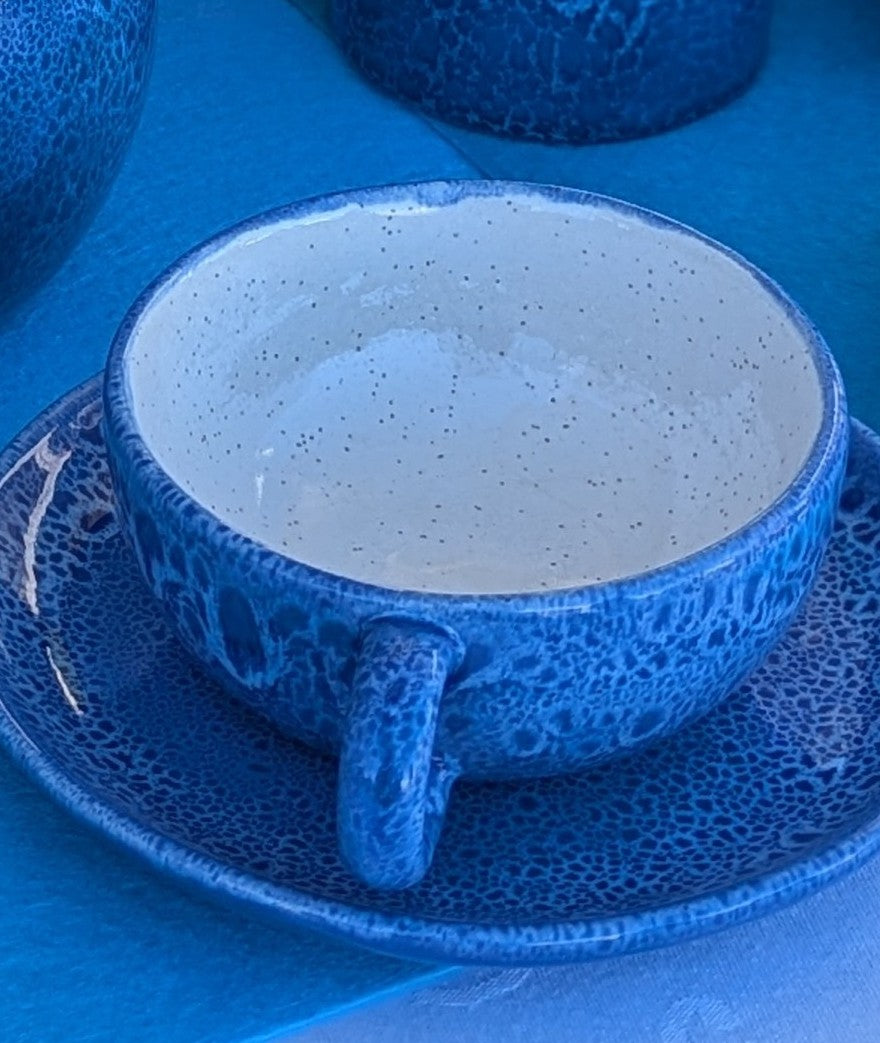Servizio da tè in ceramica smaltata blu