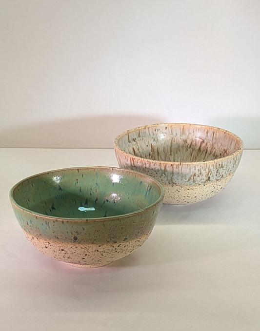 Coppia Ciotole Dessert Gres Artigianali 10cm - Verde e Grigio Tornio